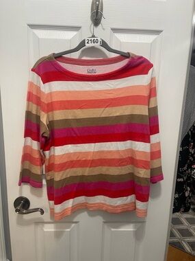 croft & barrow Striped Boatneck Top in Pink, Coral, White, Brown